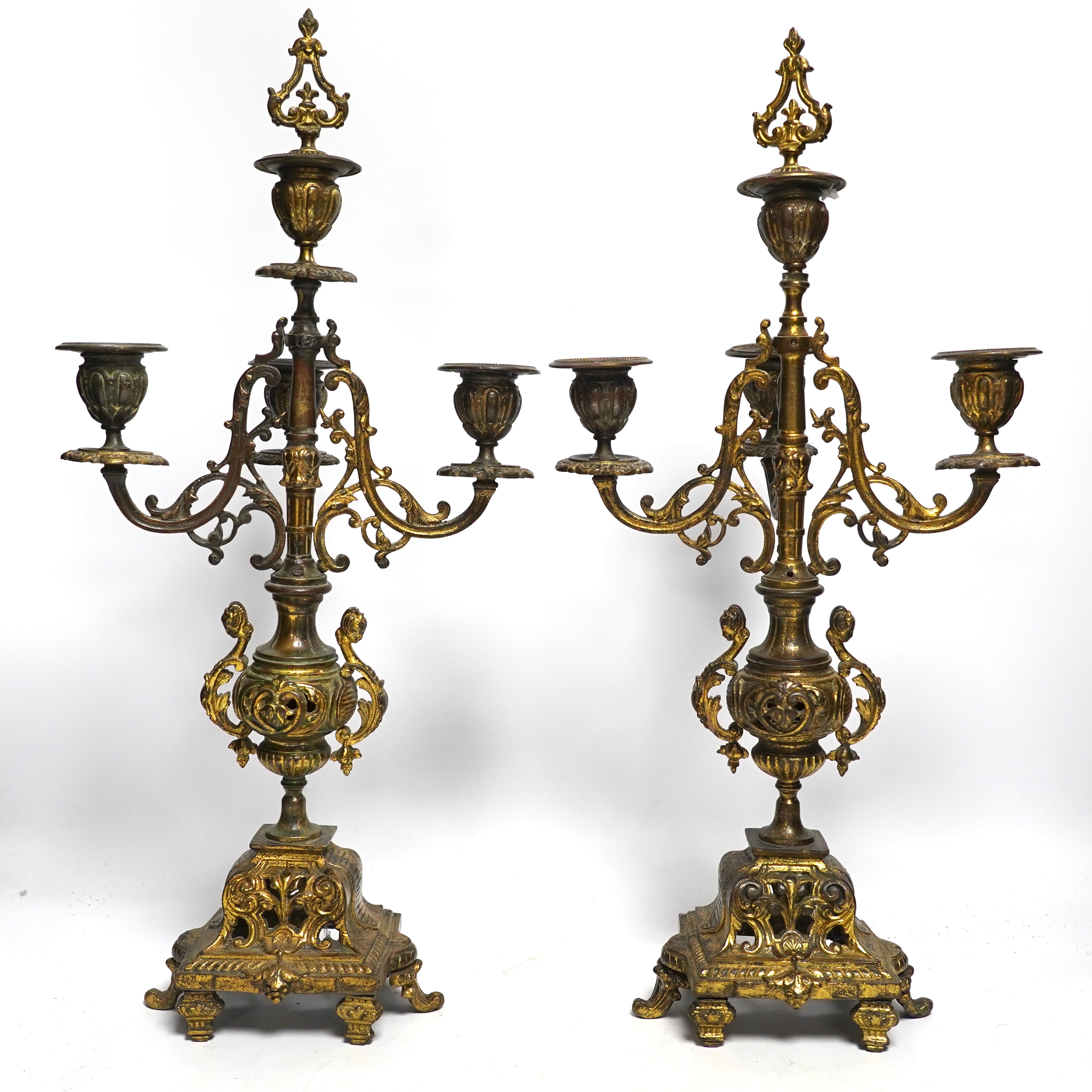 A pair of Victorian gilt brass candelabra, 51cm high